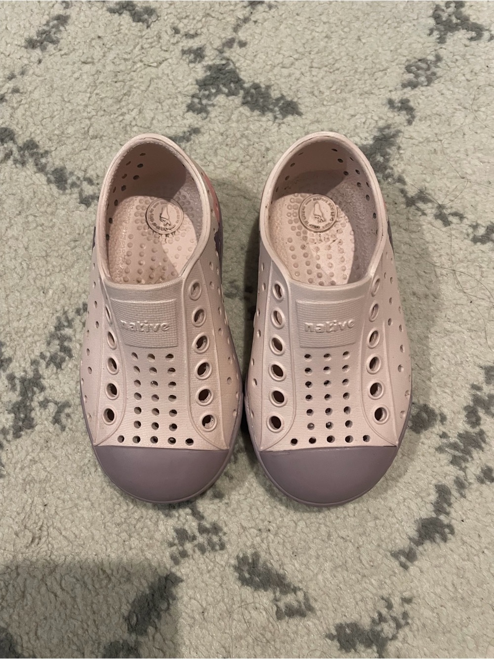 Native Jefferson Slip-Ons in Light Pink with Purple Toe